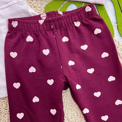 Conj. Sobretudo com Pérolas na Gola e Calça Legging Corações - Rosa e Uva